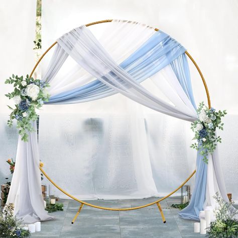 PRICES MAY VARY. Elegant and Stylish Appearance: Our wedding arch boasts a simple yet elegant design, featuring a classic round shape and a fashionable golden color scheme that blends seamlessly with any event or garden decor. Sturdy and Stable: Our circle arch frame kit with a powder coated finish is made of high-quality iron which is durable, corrosion-resistant, ensuring it can be used for through many outdoor parties and decorations. The round backdrop stand with base can stand steadily. Eas Circle Wedding Decor, Balloon Circle Arch Birthday, Circle Arch Wedding Flowers, Small Garden Birthday Party Ideas, Hoop Backdrop Ideas, Blue Wedding Ceremony Decor, Circle Backdrop Ideas, Round Wedding Arch Ideas, Blue And Gold Wedding Decorations