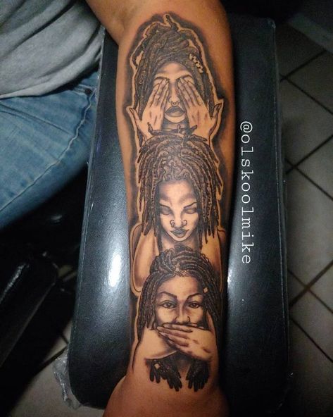 Hear No Evil See No Evil Tattoo Ideas For Women, See No Evil Hear No Evil Tattoo Design, Here No Evil See No Evil Speak No Evil Tattoo, Hear See Speak No Evil Tattoo Woman, Hear No Evil See No Evil Soeak No Evil Tattoo, Hear Speak See No Evil Tattoo, See None Hear None Speak None Tattoo, Afrocentric Tattoos For Women Sleeve, See Speak Hear No Evil Tattoo