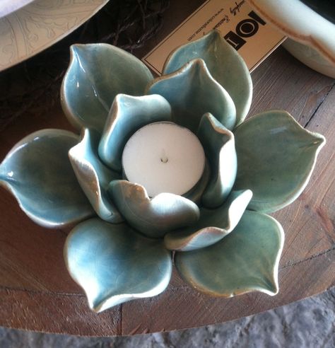 COLOR's Blue Lotus Tea Light $14 Pottery Lotus Flower, Lotus Flower Ceramic, Clay Lotus Flower, Blue Lotus Tea, Lotus Ceramic, Lotus Tea, Painted Ceramic Plates, Beginner Pottery, Sculpture Art Clay