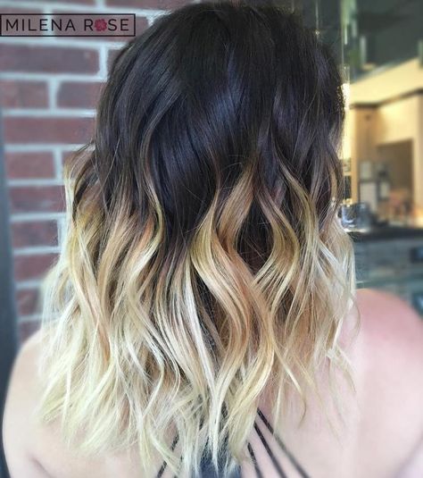 Black To Blonde Ombre Hair Black To Blonde, Black And Blonde Ombre, Diy Balayage, Red Brown Hair Color, Black To Blonde Hair, Natural Dark Hair, Black Hair Ombre, Diy Lights, Blonde Balayage Highlights