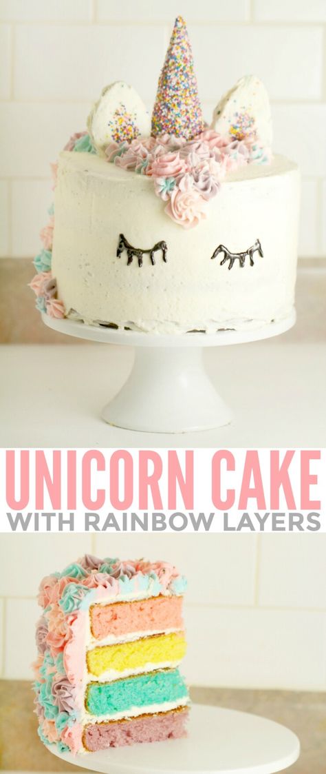 Diy Unicorn Cake, Cake With Rainbow, Easy Unicorn Cake, Unicorn Cake Pops, Rainbow Unicorn Cake, Unicorn Birthday Cake, Frugal Mom, Unicorn Cake Topper, Magic Cake