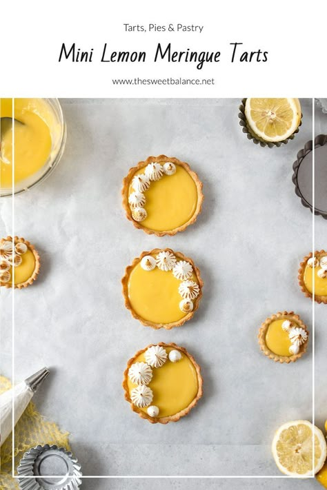 These Mini Lemon Meringue Tarts have perfectly crisp shells with a delicious lemon curd filling and torched meringue piping. Meringue Piping, Lemon Meringue Tarts, Mini Tart Recipes, Lemon Meringue Tart, Lemon Tarts, Curd Filling, Lemon Curd Filling, Tart Molds, Pastry Shells