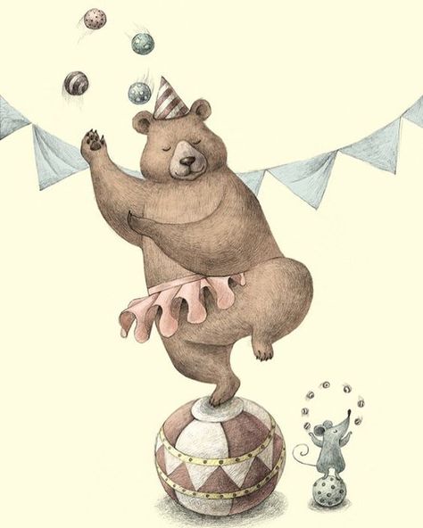 Circus Illustration, Birthday Illustration, Baby Illustration, Circus Animals, Circus Art, Animal Activities, Circus Theme, Vintage Circus, Bear Art