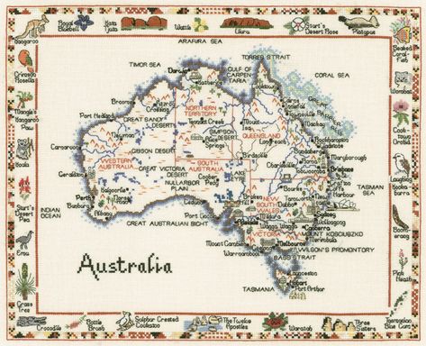 Cross Stitch Map, Large Cross Stitch, Map Of Australia, Heritage Crafts, Life Map, Australia Map, Stitch Art, Chart Design, Counted Cross Stitch Kits