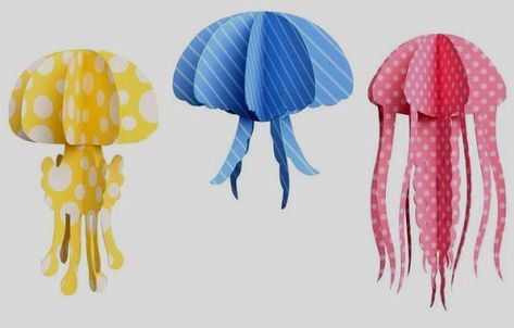 PAPERMAU: Jelly Fish Mobile Papercraft - by Mobile Caravan & Katsura Igarashi 3d Under The Sea Crafts, Jelly Fish Craft Diy, Jelly Fish Craft, Fish Paper Craft, Sea Mobile, Diy Pop Up Book, Fish Mobile, Under The Sea Crafts, Paper Folding Crafts