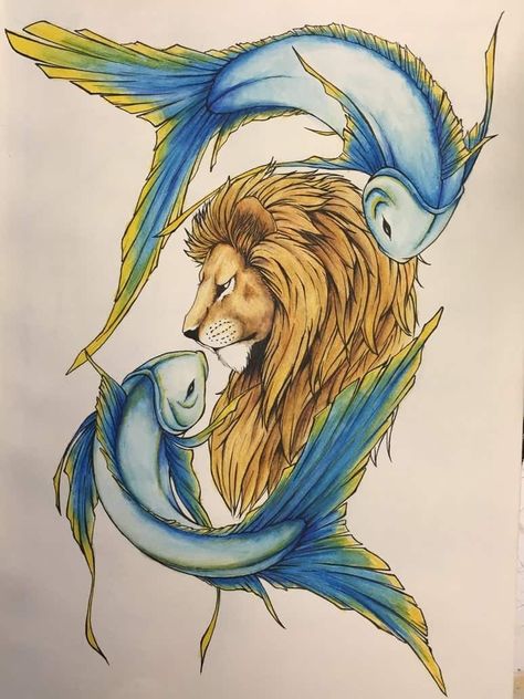 Leo And Pisces Love, Leo And Pisces, Leo Symbol Tattoos, About Pisces, About Leo, Leo Zodiac Tattoos, Leo Symbol, Pisces And Leo, Aquarius Art