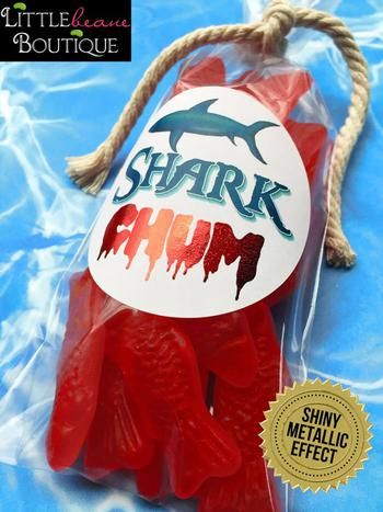 Shark Party Favors Jaws Party, Shark Party Favors, Shark Stickers, Mermaid Pirate Party, Shark Week Party, Surf Birthday, Military Party, Pirate Crafts, Shark Themed Birthday Party