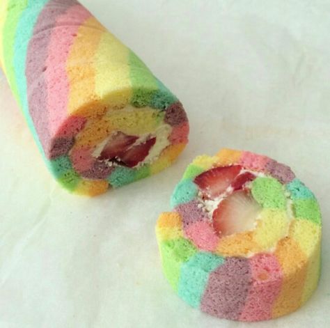 Strawberry rainbow swiss roll ~~~So colorful and ......Fabulous ! Good Look , Good Taste ! Please follow my board (My Fav Dessert Collection) and follow me too (Kelly Chan) !! Thx and have a nice day ! Fav Dessert, Swiss Rolls, Cake Rolls, Fairy Bread, Swiss Roll, My Board, Cake Roll, Nice Day, Sweet Tooth