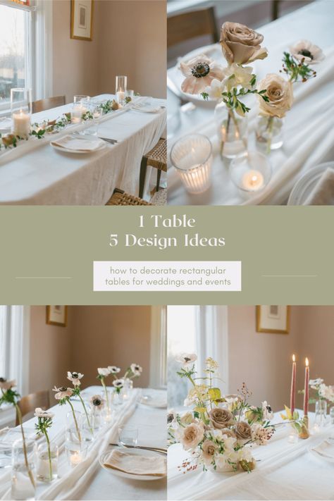 5 Ways to Add Flowers to Rectangular Wedding Tables - Threads & Blooms Rectangular Centerpieces, Rectangular Table Centerpiece, Rectangle Table Centerpieces, Costco Flowers, Flower Centerpieces Diy, Floral Centrepieces, Table Centerpiece Flower, Tables Wedding, Reception Table Decorations