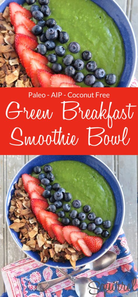 Green Breakfast Smoothie, Aip Breakfast, Green Breakfast, Autoimmune Paleo Recipes, Green Smoothie Bowl, Breakfast Smoothie Bowl, Healthy Green Smoothies, Healthy Breakfast Smoothies, A Squirrel