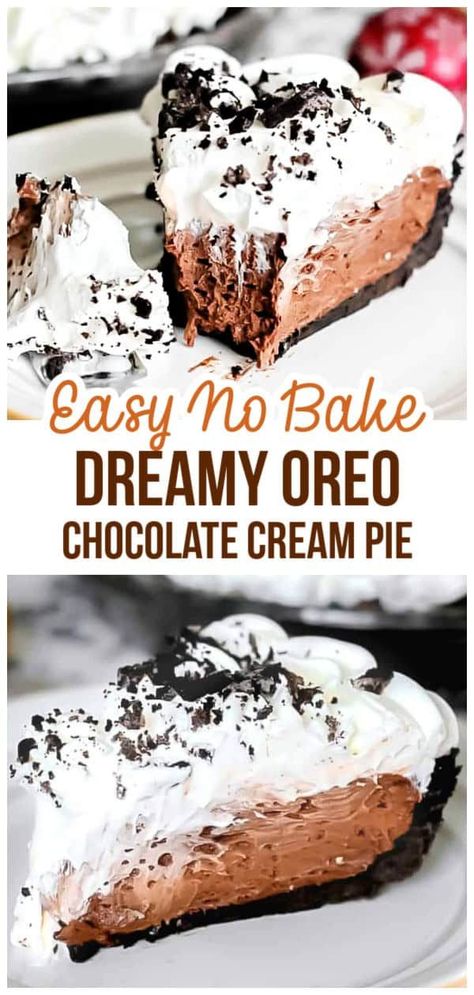 Indulge in the best no bake Oreo chocolate cream pie! This easy recipe combines a creamy chocolate filling with an Oreo cookie crust, topped with fluffy whipped cream and crushed Oreos. Perfect for any occasion, this chocolate cream pie is quick to make and will satisfy any sweet tooth! Pudding Oreo Dessert, Oreo Pudding Pie, Oreo Dirt Pie, Chocolate Cream Pie Recipe, Homemade Cake Recipes Chocolate, Hawaiian Cake, Oreo Dessert Recipes, No Bake Recipe, Oreo Chocolate