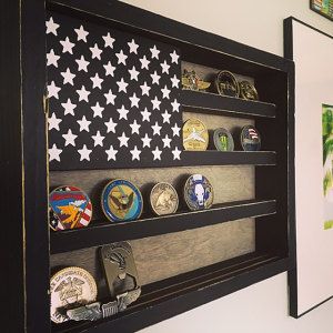 Military coin display - love the rustic look Patch Display, Military Coin Display, Challenge Coin Display Case, Coin Display Case, Military Crafts, Military Shadow Box, Military Coins, Military Challenge Coins, Challenge Coin Display