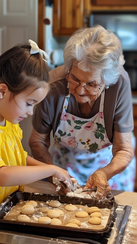 Baking Together Joyfully: A loving grandmother and her granddaughter share a moment of joy while baking cookies together. #baking #cookies #grandmother #granddaughter #kitchen #aiart #aiphoto #stockcake ⬇️ Download and 📝 Prompt 👉 https://ayr.app/l/jrTs Cookie Photoshoot, Funday Ideas, Cooperative Housing, Pasta Grannies, Grandma And Granddaughter, Baking Together, Making Biscuits, Grandmother Granddaughter, Fluffy Biscuits