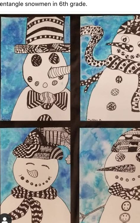 January Art, Winter Art Lesson, Holiday Art Projects, Snowman Images, Christmas Art Projects, Winter Art Projects, 6th Grade Art, 4th Grade Art, Classroom Art Projects