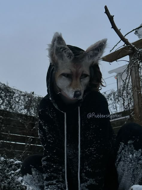 #therian #aesthetic #snow #winter #therianthropy #alterhuman #quadrobics #otherkin #quads #coyote Coyote Therian Aesthetic, Wolf Therian Gear, Coyote Therian Outfit, Coyote Therian Mask Idea, Therian Mask Ideas Coyote, Coyote Therian Mask, Canine Therian, Coyote Aesthetic, Coyote Mask