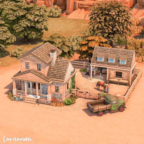 Sims 4 Small Ranch House, Sims4 Ranch House, Chestnut Ridge Sims 4, Sims 4 Ranch House Layout, Sims 4 Horse Ranch House, Sims 4 Ranch Build, Sims Horse Ranch, Sims Ranch House, Sims 4 Ranch Style House