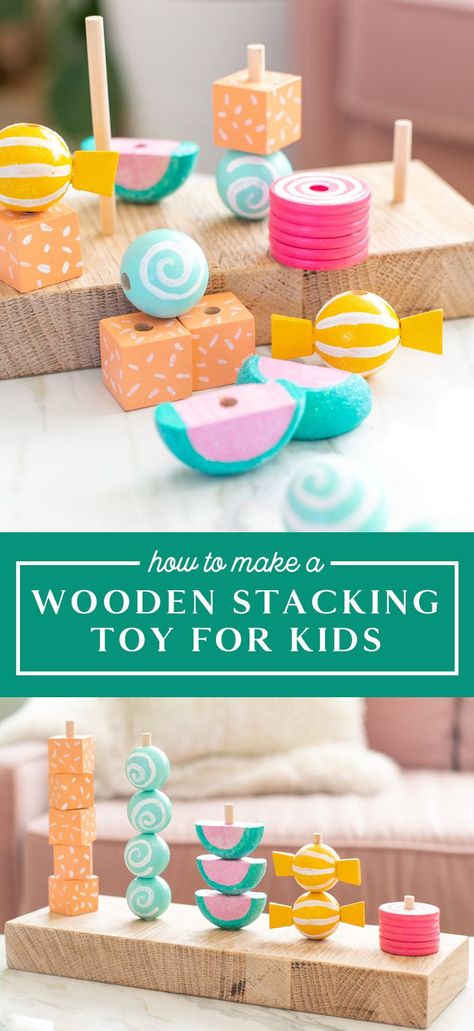 Diy Toddler Toys, Diy Montessori Toys, Wooden Toys Diy, Stacker Toy, Making Wooden Toys, Baby Toys Diy, Teaching Toddlers, Woodworking For Kids, Diy Kids Toys