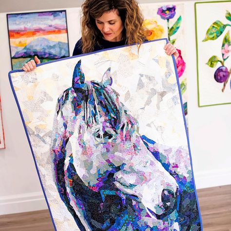 The Horse collage quilt pattern is now available again for a limited time! (Link to website is in bio) Horse Collage, Portrait Quilts, Collage Quilts, Emily Taylor, Quilt Stories, Horse Quilt, Sewing Quilts, Free Collage, Landscape Art Quilts