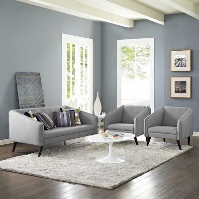 Modway Slide 3 Piece Living Room Set Upholstery: Light Gray Interior Paint Ideas Living Room, Navy Blue And Grey Living Room, Living Room Color Combination, Grey Sofa Living Room, Room Color Combination, 3 Piece Living Room Set, Living Room Wall Color, Room Wall Colors, Living Room Decor Colors