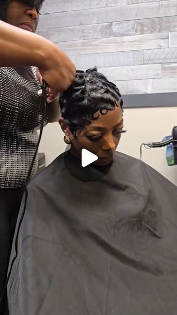 Colette Brown on Instagram: "WAVES AND CURLS ARE ALWAYS A HIT🔥   www.coletteatlantamasterstylist.com   #fingerwaves #atlantahairstylist #shorthairspecialist #shorthairstylist #shorthaircuts #waves #thecutlife #mobhair #coletteatlantamasterstylist #shorthairspecialistacademy #viral #reels #explorepage" Waves And Curls Pixie, Ocean Waves Hairstyle For Black Women, Pin Curl Hairstyles For Black Women, Harlem Nights Hairstyles Black Women, Short Waves Hairstyle For Black Women, Finger Waves For Black Women Long Hair, Finger Curls Short Hair, Fingerwaves Long Hair, Fingerwaves For Black Women