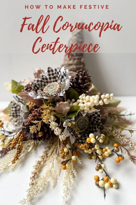 Diy Cornucopia, Cornucopia Centerpiece, Centerpiece Diy, Pumpkin Diy, Thanksgiving Place Cards, Festive Centerpieces, Budget Home Decorating, Diy Fall Wreath, Wreath Diy