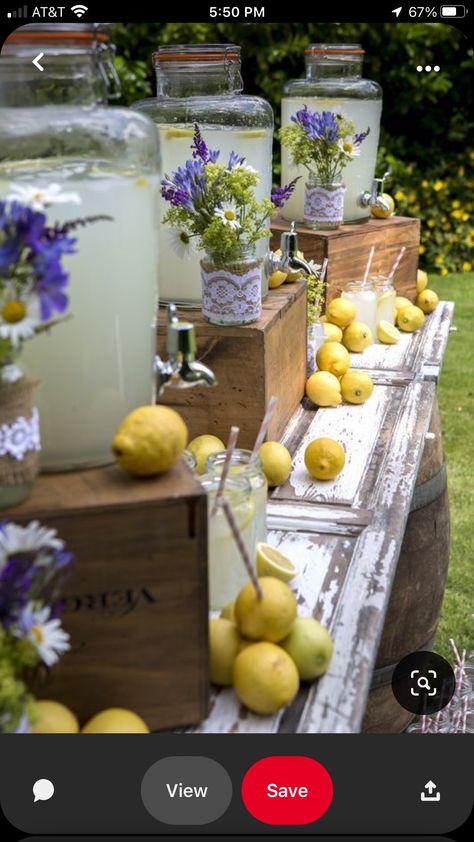 Lemonade Bar, Wedding Drink Station, Deco Champetre, Rustic Romance, Drink Station, Fiesta Baby Shower, Wedding Drink, Lemonade Stand, Backyard Party