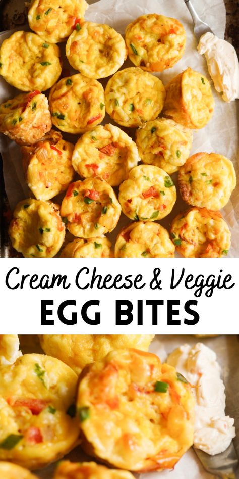 Cream Cheese Egg Bites, Egg Bites Muffin Tins, Best Make Ahead Breakfast, Veggie Egg Bites, Easy Savory Breakfast, Cream Cheese Breakfast, Egg Bites Recipe, Cream Cheese Muffins, Cheese Bites