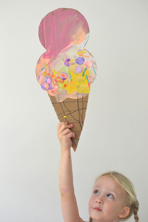 Cardboard Ice Cream, Paint Collage, Wednesday Afternoon, Art Bar, Ice Cream Cones, Kindergarten Art, Crafty Kids, Toddler Art, Camping Art