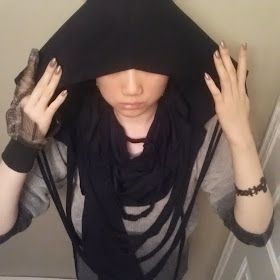 Hooded Infinity Scarf, Deep Style, Goth Ninja, Beginners Sewing, Hooded Cowl, Fringe Top, Hooded Scarf, Fringe Scarf, Sewing For Beginners