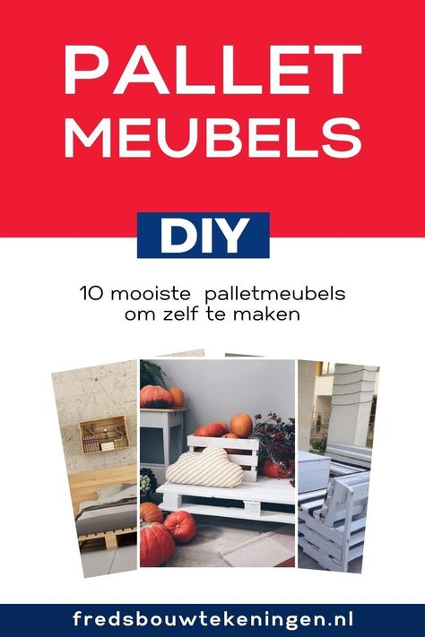 Pallet meubelen zijn makkelijk zelf te maken, zeker met hulp van bouwtekeningen en een stappenplan. Maak je eigen pallet bank, pallet bed, pallet bloembak of pallet tuinmeubilair. Zelfs een complete loungeset maak je van pallets. Ga voor ideeën en bouwtekeningen naar onze website fredsbouwtekeningen.nl | pallet meubels DIY Pallet Bank, Pallet Lounge, Pallet Bed, Lounge, Van, Bed