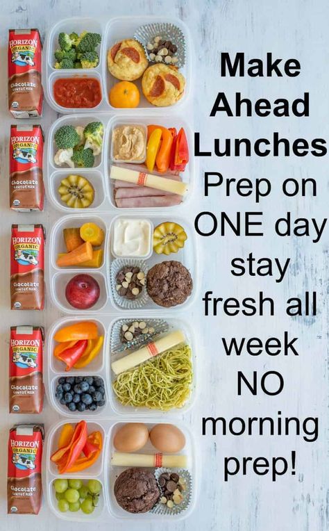 I actually LOVE lunch box packing. And make-ahead lunches are amazing because you put them together on Sunday, and they last until lunch time later in the week! Throw in some Horizon Organic cheese sticks and milk boxes for easy, on-the-go protein. #ad #HorizonOrganic #lunchboxes #packedlunch #makeaheadlunch #lunch #lunchideas Bento Box Protein Lunch Ideas, Make Ahead Bento Box Lunches, Packing Toddler Lunch For Daycare, Lunch Box Protein, Kids Meal Prep For The Week, Meal Prep For Kids Lunches, Meal Prep Kids Lunch, Toddler Meal Prep For The Week, Toddler Cold Lunch Ideas