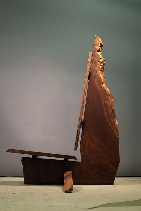 Live Edge Throne - Taylor Donsker Design. Live Edge Wood Lamp, Live Edge Chair, Chair Inspiration, Sonoma County California, Wood Furniture Design, Industrial Floor Lamps, George Nakashima, Live Edge Furniture, Furniture Handmade