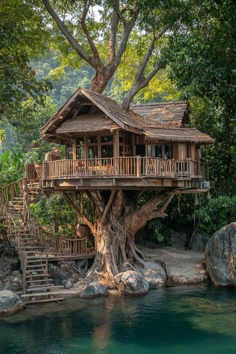 Log Tree House, Tree House Blueprints, Tree House Concept Art, Tree House Living, Awesome Tree Houses, Big Treehouse, Tree House Cabin, House On Tree, Treehouse Interior