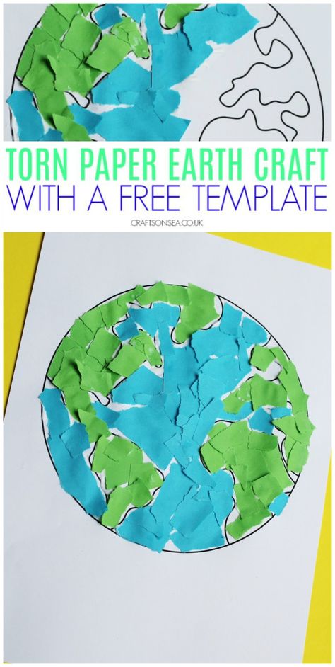 Torn Paper Earth Craft - fine motor skills activity for Earth Day #kidscrafts #preschool #finemotor #earthday Earth Week, Earth Craft, Earth Day Projects, Recycled Crafts Kids, Earth Day Crafts, Earth Day Activities, Fine Motor Skills Activities, Motor Skills Activities, Mason Jar Crafts Diy