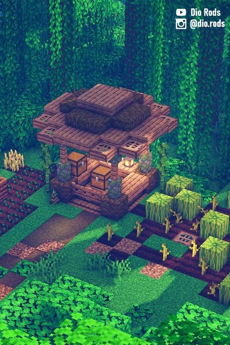 Minecraft Starter Simple Farm in the Jungle. Food Stand/Storage! Minecraft Jungle Farm Ideas, Minecraft Jungle Builds Easy, Starter Jungle House Minecraft, Minecraft Jungle Statue, Jungle Ideas Minecraft, Jungle Bases Minecraft, Minecraft Jungle House Easy, Jungle Build Minecraft, Jungle Minecraft Ideas