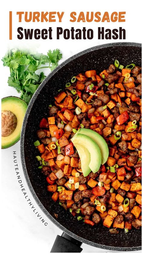 A hearty and healthy turkey sausage sweet potato hash, packed with flavor and perfect for breakfast or brunch. Sweet Potato And Sausage, Potato And Sausage, Sweet Potato Hash Recipe, Breakfast Hash Recipes, Sweet Potato Breakfast Hash, Ground Turkey Sausage, Potato Hash Recipe, Glutenfree Recipe, Sausage Hash