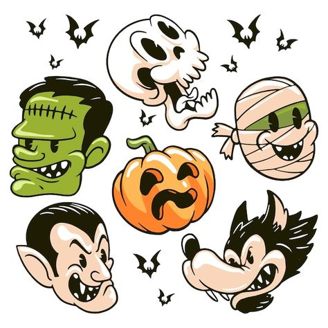 Halloween Monster Drawing, Skull Character Design, Halloween Cartoon Characters, Character Lessons, Epic Heroes, Cartoon Skull, Horror Cartoon, Tattoo Apprenticeship, Monster Squad