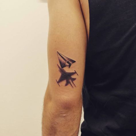 Aircraft Tattoo Ideas, Impossible Tattoo, Eagle Tattoo Forearm, Aircraft Tattoo, America Tattoo, Paper Airplane Tattoos, Paper Plane Tattoo, Tattoo 2022, Pilot Tattoo