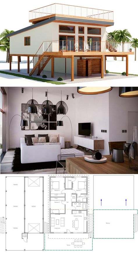 House Plans On Stilts, Small Beach Houses, Beach House Plan, 포트폴리오 레이아웃, Coastal House Plans, House On Stilts, Beach Bungalow, Beach House Plans, Small House Plan