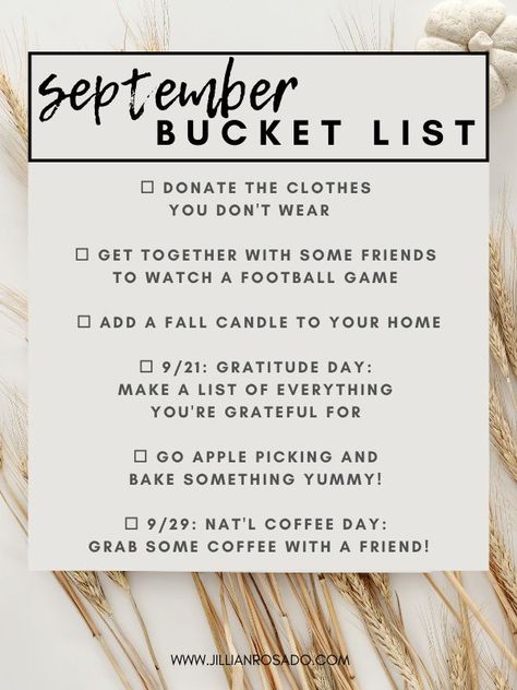 September Bucket List, Monthly Celebration, September Activities, Gratitude Day, Month Meaning, September Challenge, 365 Day Challenge, Monthly Activities, Happy September