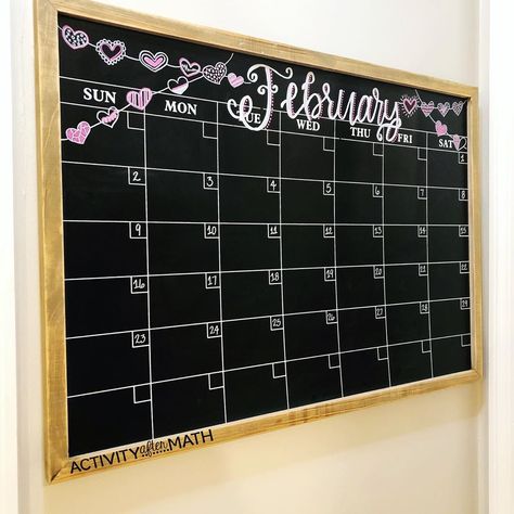 May Calender Aesthetic, February Chalk Calendar Ideas, Birthday Month Calendar Ideas, February Calendar 2024 Chalkboard, Monthly Board Ideas, February Diy Calendar, Dry Erase Board Calendar Ideas February, Chalkboard Monthly Calendar, January Chalkboard Calendar Ideas