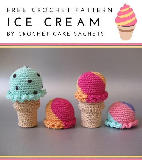 Free Crochet Patterns | Free Crochet Pattern Ice Cream • Free Crochet Patterns Free Crochet Dessert Patterns, Crochet Macaroons Free Pattern, Free Food Amigurumi Patterns, Free Crochet Patterns Doll, Quick Easy Amigurumi, Crochet Baked Goods, Crochet Play Food Free Pattern Kids, Crochet Toy Food Free Pattern, Crochet Macaron Pattern Free