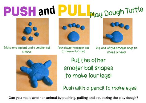 Push and Pull Play Dough Animals Push And Pull Experiments Kindergarten, Pushes And Pulls Kindergarten, Push And Pull Activities Kindergarten, Push And Pull Activities, Dough Animals, Play Dough Animals, Montessori Science, Push And Pull, Pushes And Pulls