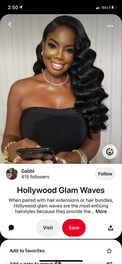 Finger Wave Curls Long Hairstyles, Hollywood Wave Curls, Deep Side Part Hollywood Waves, Side Part Old Hollywood Waves, Hollywood Hairstyles Black Women, Hollywood Pin Curls, Old Hollywood Glam Hair Black Women, 1950s Hair Black Women, Old Hollywood Curls Black Women