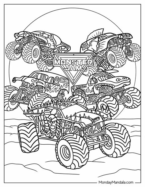 Rev up your engines with these 20 Monster Jam coloring pages, available to freely download and print! With these sheets, you can dive into the adrenaline-fueled world of monster trucks as you add vibrant colors to these ginormous and gravity-defying vehicles! Monster Jam Coloring Pages, Nba Logos, Monster Truck Coloring Pages, Monster Trucks Birthday Party, Truck Coloring Pages, Monster Truck Birthday, Trucks Birthday Party, Nba Logo, Monster Jam