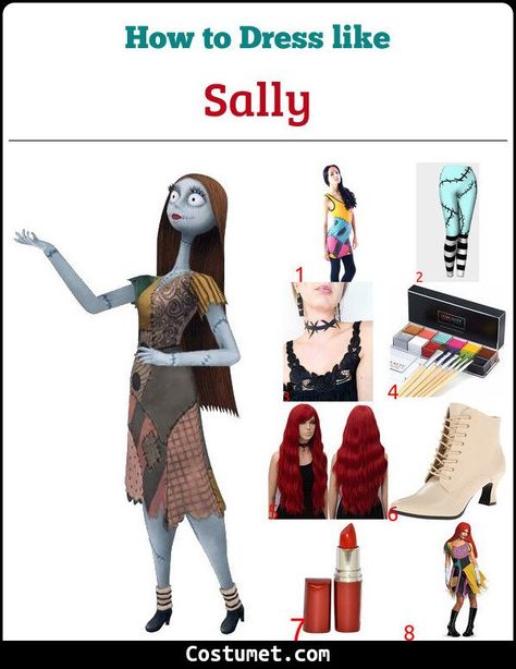 Sally From Nightmare Before Christmas Costume, The Night Before Christmas Costumes, Sally Nightmare Before Christmas Costume, Nightmare Before Christmas Sally Costume, Sally Halloween Costume, Red Hair Wig, Movie Character Ideas, Christmas Party Attire, Nightmare Before Christmas Costume