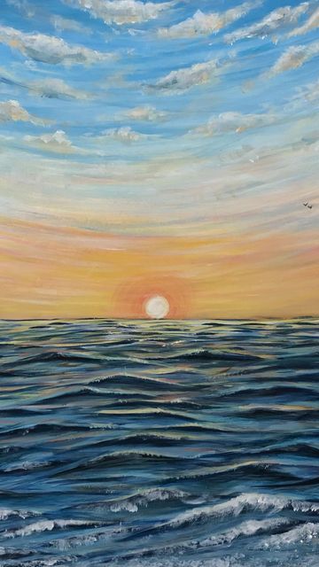 Canvas Painting Ideas Sea Beach Art, Ocean Horizon Painting, Sunset Beach Acrylic Painting, Ocean Sunset Paintings Acrylics, Beach Sunset Painting Easy, Beach Sunset Drawing, Easy Ocean Painting, Sunset Painting Easy, Beach Sunset Painting