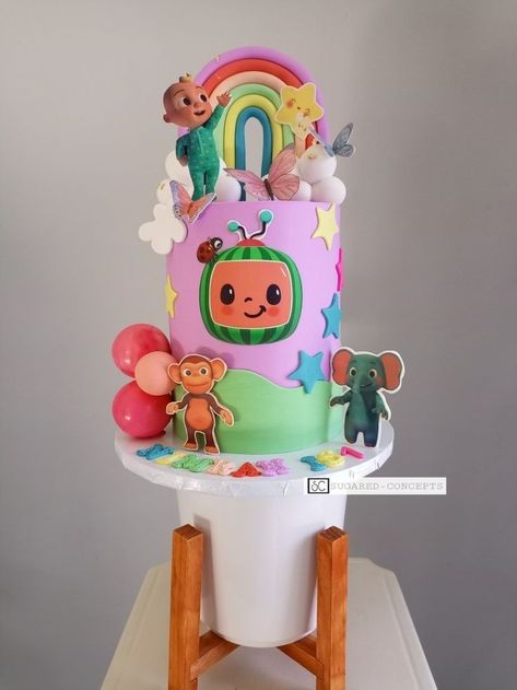 Cocomelon Girl Cake, Cocomelon Cake Ideas For Girl, Cocomelon Cake For Girl, Coco Melon Cake Ideas, Cocomelon Cake Ideas, Cocomelon Girl, Album Cake, Birthday Cocomelon, Mickey Birthday Cakes