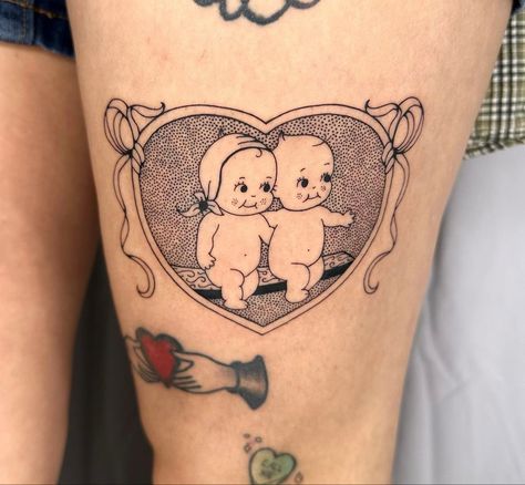 Cupie Doll Tattoo, Kewpie Baby Tattoo, Simple Kewpie Tattoo, Traditional Tattoo Baby, Traditional Kewpie Doll Tattoo, Spooky Kewpie, Kewpie Desktop Wallpaper, Kewpie Tattoo, Zodiac Kewpie