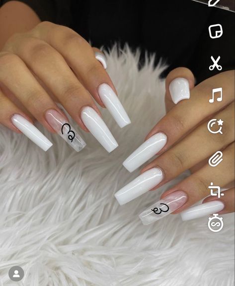 Acrylic With Initial, Nails Acrylic With Initial, Boyfriend Initial Nails Designs, Boyfriend Initial Nails, Nails With Bf Initials, Acrylic Nails With Bf Initials, Initial Nails, Initial Acrylic, Nails Coffin Short